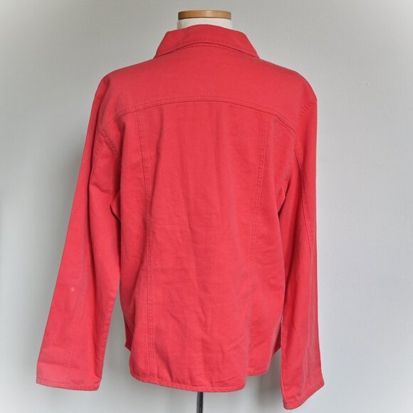 Chico's Y2K 90s Retro Biker Front Button Classic Fit Red Denim Jean Jacket Sz 3 - Picture 3 of 16